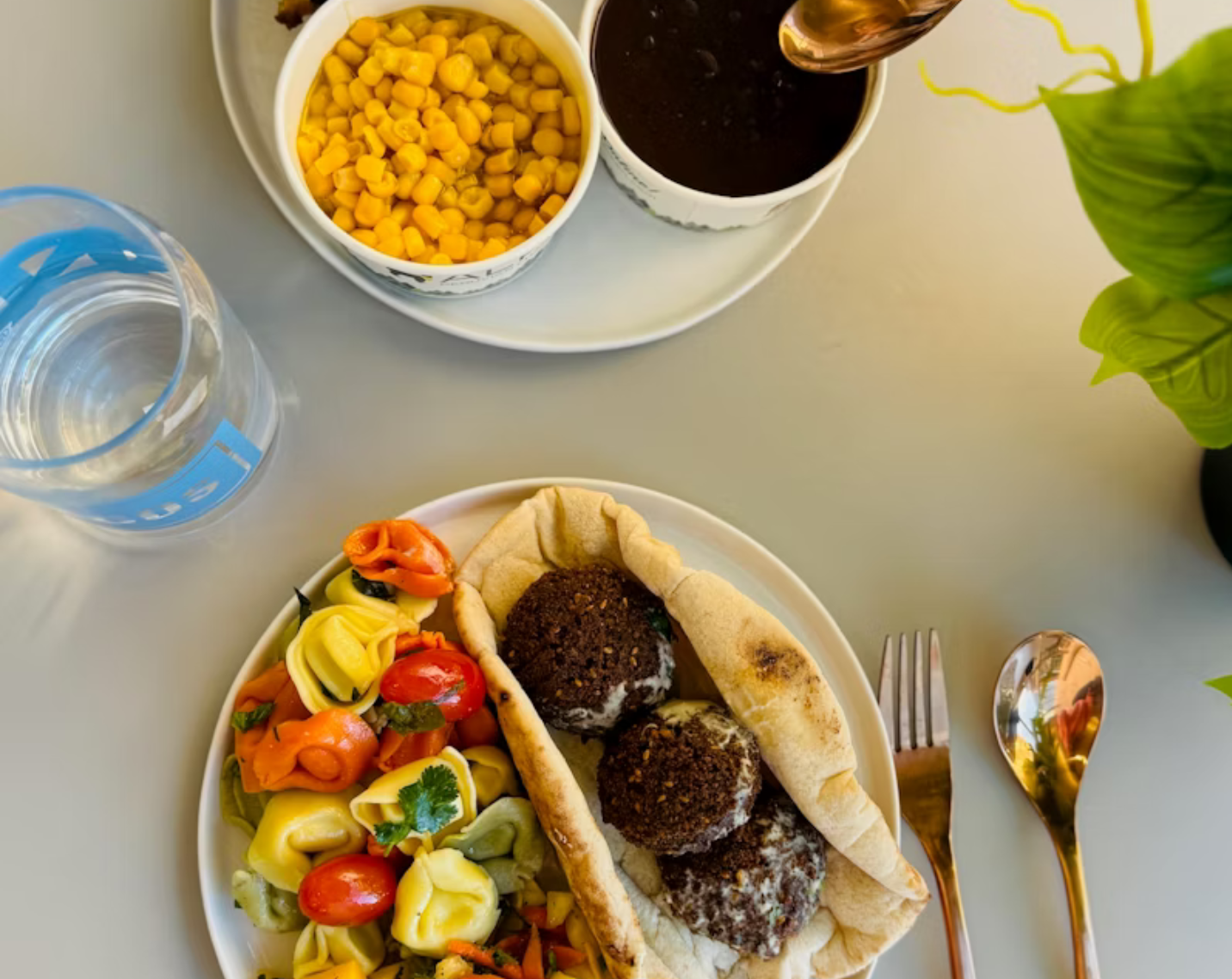 A plate of various foods.